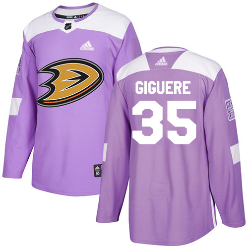 Adidas Ducks #35 Jean-Sebastien Giguere Purple Authentic Fights Cancer Stitched NHL Jersey
